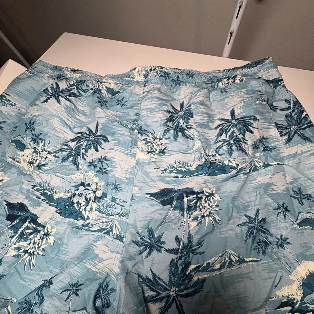 Nwot Mens Swim Trunks Size XXL Blue White Tropical Elastic Drawstring Vacation